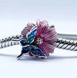 Butterfly on flower 925 Silver Charm European style Bracelet, Necklace Charm 925 Charm, Gifts for her Butterfly  Charm