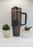 Succulents, Cactus, floral gift Black on copper base  40oz Double Wall Insulated Tumbler with Handles Gift for mom, Granny, sister