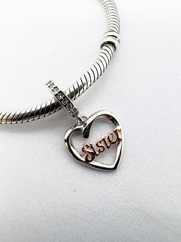 Love You Sister Charm Fits Bracelets, 925 Sterling Silver, Sister Sister Jewelry, Sister Sister Gift, Sister Birthday Gift Keepsake