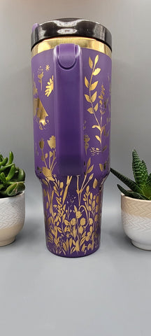 Horse and flowers, Horse Lover, Horseriding 40oz Double Wall Insulated Tumbler with Handles Gift for mom, sister