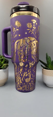 Horse and flowers, Horse Lover, Horseriding 40oz Double Wall Insulated Tumbler with Handles Gift for mom, sister