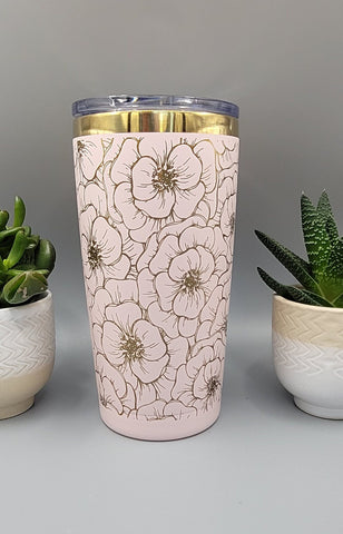 Peonies,  flowers,  Floral Laser Engraved 20oz Double Wall Insulated Tumbler Travel mug,Seamless Tumbler ,Gift for daughter, niece