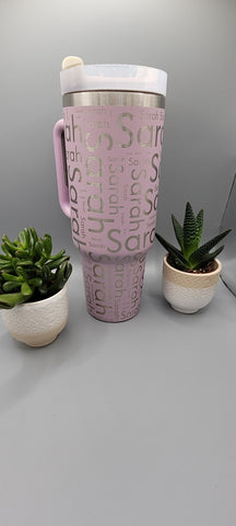 Personalised Laser Engraved 40oz Double Wall Insulated Tumbler with Handles, Add your name, school, business or any word