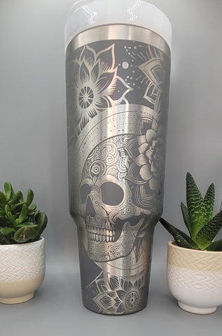 Sugar Skulls mandala ,Flower gift 40oz Double Wall Insulated Tumbler with Handles Gift for mom, Granny, sister