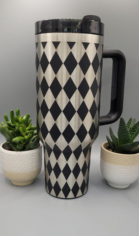 Diamond Pattern, patterned 40oz Double Wall Insulated Tumbler with Handles Gift for mom, sister