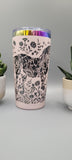 Horse and flowers pink and black  Laser Engraved 20oz Double Wall Insulated Tumbler Travel mug,Seamless Tumbler ,Gift