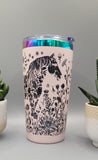 Horse and flowers pink and black  Laser Engraved 20oz Double Wall Insulated Tumbler Travel mug,Seamless Tumbler ,Gift