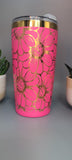 Daisy, sunflower flowers pink and gold  Laser Engraved 20oz Double Wall Insulated Tumbler Travel mug,Seamless Tumbler ,Gift