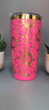 Daisy, sunflower flowers pink and gold  Laser Engraved 20oz Double Wall Insulated Tumbler Travel mug,Seamless Tumbler ,Gift