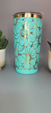 Daisy, sunflower flowers teal and gold  Laser Engraved 20oz Double Wall Insulated Tumbler Travel mug,Seamless Tumbler ,Gift