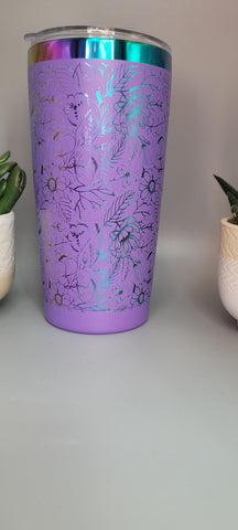 Flower garden,flowers purple and rainbow Laser Engraved 20oz Double Wall Insulated Tumbler Travel mug,Seamless Tumbler ,Gift