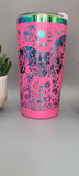 Horse and flowers pink and rainbow  Laser Engraved 20oz Double Wall Insulated Tumbler Travel mug,Seamless Tumbler ,Gift