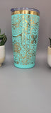 Swear word mandela teal and gold Laser Engraved 20oz Double Wall Insulated Tumbler Travel mug,Seamless Tumbler ,Gift