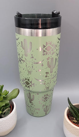 Country and western, cow skull, cactus Laser Engraved 30oz Double Wall Insulated Tumbler Custom Seamless Tumbler