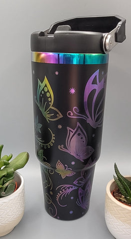 Butterflies, butterfly garden Laser Engraved 30oz Double Wall Insulated Tumbler Custom Seamless Tumbler