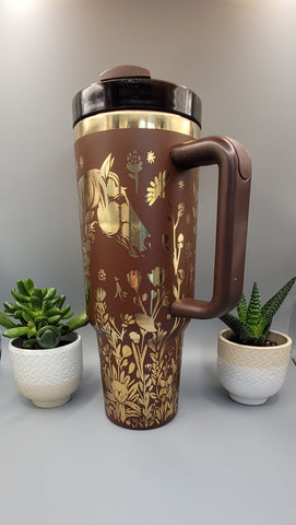 Horse and flowers, Horse Lover, Horseriding 40oz Double Wall Insulated Tumbler with Handles Gift for mom, sister