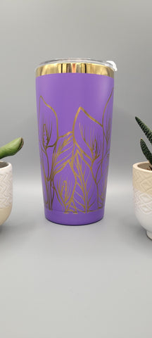 Cala lilly, lillies purple and gold Laser Engraved 20oz Double Wall Insulated Tumbler Travel mug,Seamless Tumbler ,Gift for daughter, niece