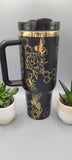 Bumble Bees, Honey bees Black and gold 40oz Double Wall Insulated Tumbler with Handles Gift for mom, sister