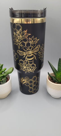 Bumble Bees, Honey bees Black and gold 40oz Double Wall Insulated Tumbler with Handles Gift for mom, sister