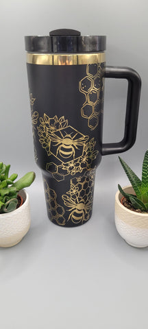 Bumble Bees, Honey bees Black and gold 40oz Double Wall Insulated Tumbler with Handles Gift for mom, sister