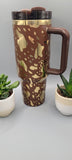 Cowhide, cows Brown and gold 40oz Double Wall Insulated Tumbler with Handles Gift for mom, sister