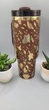 Cowhide, cows Brown and gold 40oz Double Wall Insulated Tumbler with Handles Gift for mom, sister