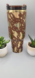 Cowhide, cows Brown and gold 40oz Double Wall Insulated Tumbler with Handles Gift for mom, sister