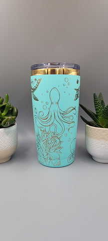 Turtle and octopus, under the sea Laser Engraved 20oz Double Wall Insulated Tumbler Travel mug,Seamless Tumbler ,Gift for daughter, niece