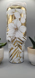 Hibiscus flowers white with gold 40oz Double Wall Insulated Tumbler with Handles Gift for mom, sister