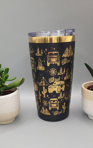 Off road, adventure, 4x4, camping black and gold Laser Engraved 20oz Double Wall Insulated Tumbler Travel mug,Tumbler