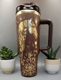 Horse and flowers, Horse Lover, Horseriding 40oz Double Wall Insulated Tumbler with Handles Gift for mom, sister