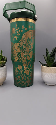 Horse and flowers Laser Engraved 30oz Double Wall Insulated Tumbler Custom Seamless Tumbler