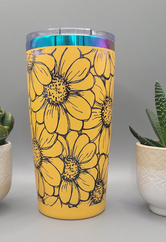 Daisy's, flower,  floral gift  Laser Engraved 20oz Double Wall Insulated Tumbler Travel mug,Seamless Tumbler ,Gift for daughter