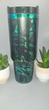 Sharks, hammerhead, great white, under the sea black and green blue 40oz Double Wall Insulated Tumbler with Handles Gift for mom, sister