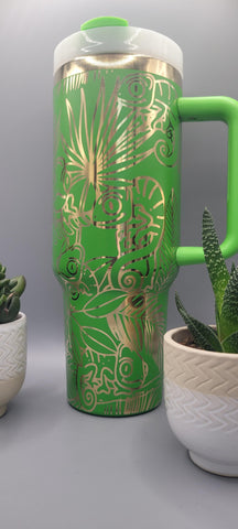 Chameleon, green and gold 40oz Double Wall Insulated Tumbler with Handles Gift for mom, sister