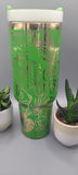 Chameleon, green and gold 40oz Double Wall Insulated Tumbler with Handles Gift for mom, sister