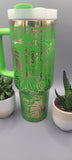 Chameleon, green and gold 40oz Double Wall Insulated Tumbler with Handles Gift for mom, sister