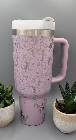 Wisteria  and butterflies, garden 40oz Double Wall Insulated Tumbler with Handles Gift for mom, dancer, sister, Niece