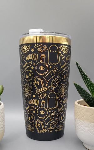 Halloween, ghost black and gold Laser Engraved 20oz Double Wall Insulated Tumbler Travel mug,Tumbler