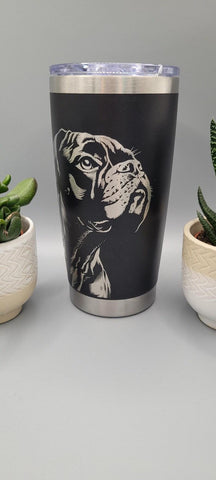 Boxer, dog  Laser Engraved 20oz Double Wall Insulated Tumbler Travel mug, Seamless Tumbler ,Gift for mum