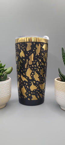 Cow hide, farm black and gold Laser Engraved 20oz Double Wall Insulated Tumbler Travel mug,Tumbler