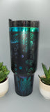 Turtles, under the sea black and green blue 40oz Double Wall Insulated Tumbler with Handles Gift for mom, sister