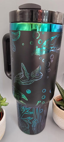 Turtles, under the sea black and green blue 40oz Double Wall Insulated Tumbler with Handles Gift for mom, sister