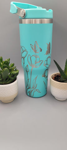 Tulips and butterflies,  butterfly garden Laser Engraved 30oz Double Wall Insulated Tumbler