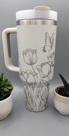 Tulip, Butterflies, Butterfly, Garden flowers 40oz Double Wall Insulated Tumbler with Handles Gift for mom, Granny, sister, Niece