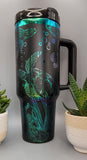 Turtles, under the sea black and green blue 40oz Double Wall Insulated Tumbler with Handles Gift for mom, sister