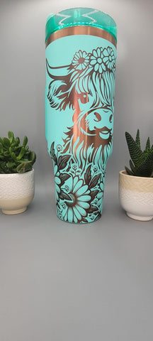 Cute Highland Cow ,Cow gift, Floral gift 40oz Double Wall Insulated Tumbler with Handles Gift for mom, Granny, sister