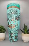 Cute Highland Cow ,Cow gift, Floral gift 40oz Double Wall Insulated Tumbler with Handles Gift for mom, Granny, sister