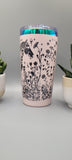 Horse and flowers pink and black  Laser Engraved 20oz Double Wall Insulated Tumbler Travel mug,Seamless Tumbler ,Gift