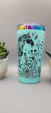 Horse and flowers teal and black  Laser Engraved 20oz Double Wall Insulated Tumbler Travel mug,Seamless Tumbler ,Gift